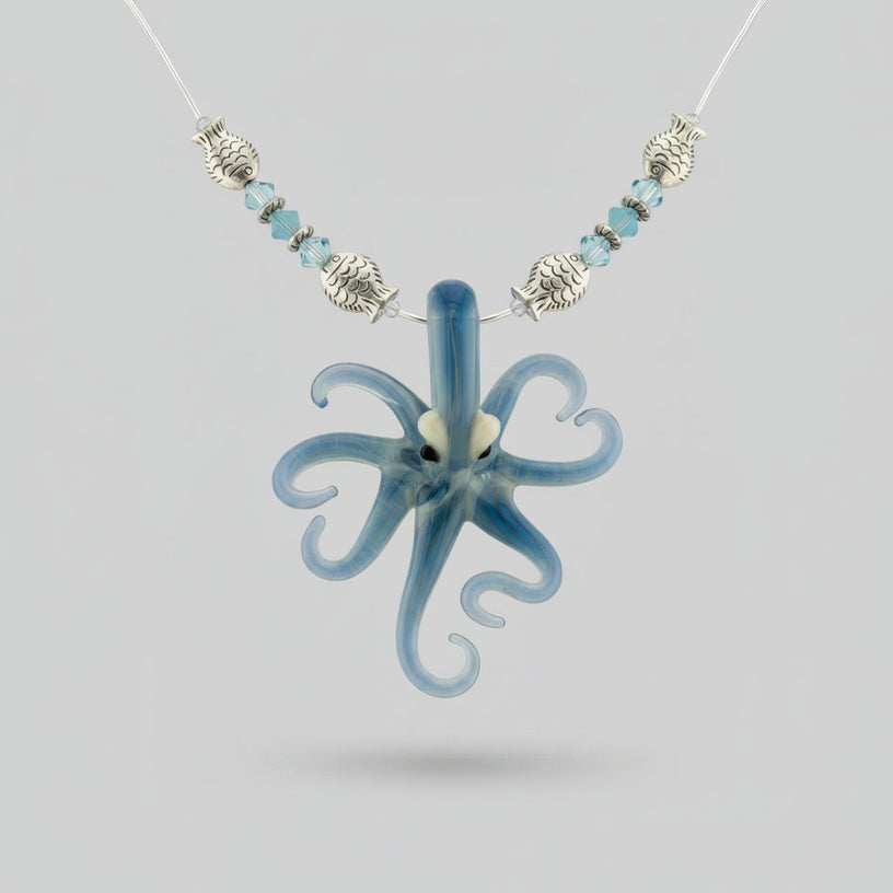 Octopus Necklace – Handblown Glass Ocean Pendant, Beach Lover Gift