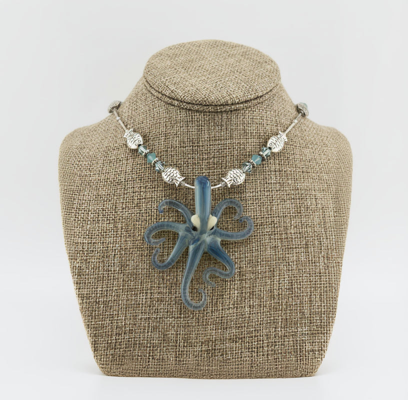 Octopus Necklace – Handblown Glass Ocean Pendant, Beach Lover Gift
