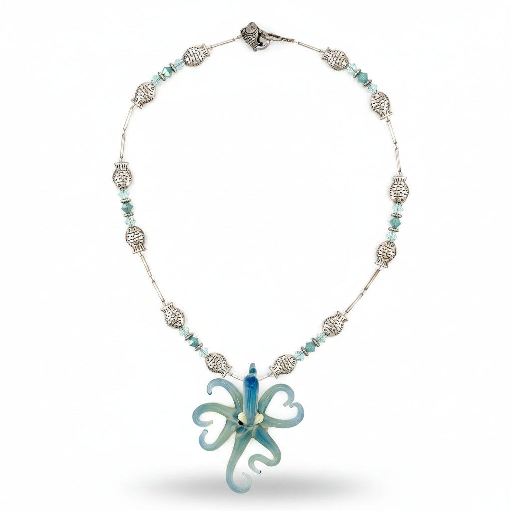 Octopus Necklace – Handblown Glass Ocean Pendant, Beach Lover Gift