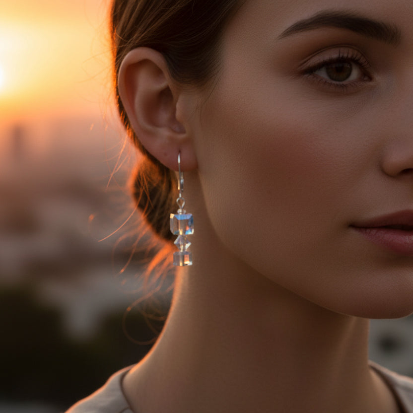 Piper Earrings – Aurora Borealis Crystal Drop Earrings, Sparkly Gift for Her